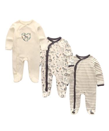 MAMIMAKA Baby Rompers Pajamas Cotton Jumpsuit Boys Girls Sleepsuit Long Sleeve Footed Bodysuits One-Piece Outfits 6-9 Months Three Pieces-16 - Buy Online on GoSupps.com