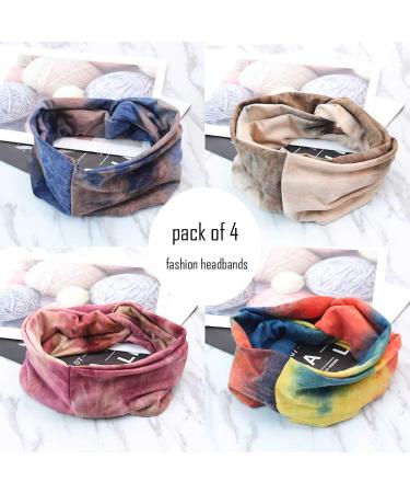 Gortin Boho Tie Dye Headbands for Women and Girls - 4 Pcs Set | Criss Cross Hair Bands, Stretch Yoga Sweatband, Turban Twist Head Wraps - Buy Online on GoSupps.com