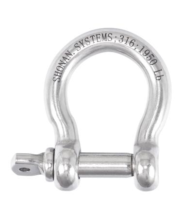 SHONAN 1/2" Large Bow Shackles, Heavy Duty D Ring Shackle, Marine Grade Stainless Steel Anchor Shackle Screw Shackles for Lifting, 1950 Lbs Capacity, 1 Pack 1/2"_1 Pc(Marine Grade)