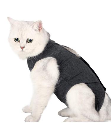 Lianzimau Katzenbody after op with anti-licking for abdominal wounds soft home indoor pet clothing E-neck band Alternative for cats dog after the operation s (1 Pack) gray