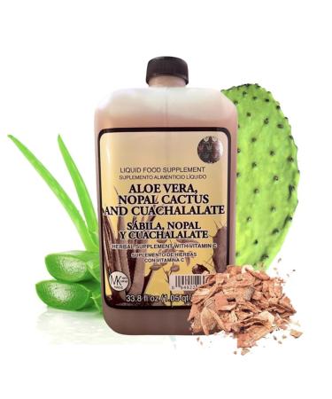 Aloe Vera Nopal Cactus and Cuachalalate Herbal Supplement 33.8 fl oz (1.05 qt / 1L) with Vitamin C for Digestive & Immune Support