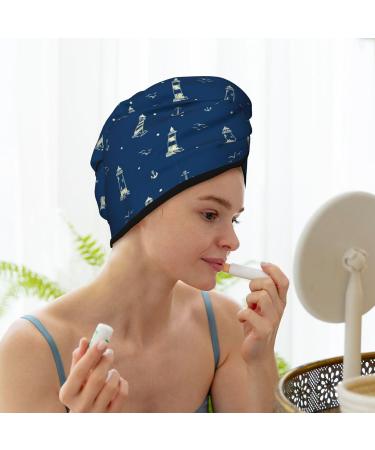 Hair Towel Wrap - Quick Drying Hair Towel Turban with Button | Lighthouses & Anchors Design - Buy Online on GoSupps.com