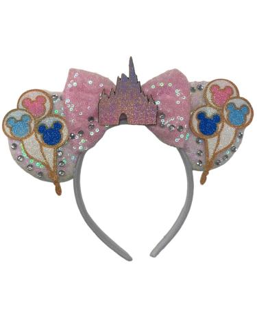 Iconic Disney Castle Display Mouse Inspired White Alice Headband With Big 5" Sequin Top Bow Handmade