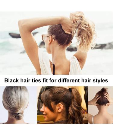 LIUJZZJ 100 Elastic Hair Bands - No Metal Scrunchies & Ponytail Holders for Women Girls Kids Men - Thick Hair Black - International Shipping Available - Buy Online on GoSupps.com