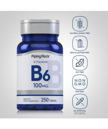 Piping Rock Vitamin B-6 100mg Supplement | 250 Tablets | as Pyridoxine Hydrochloride | Non-GMO & Vegeterian Formula - Buy Online on GoSupps.com