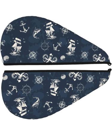 Vintage Sea Nautical Microfiber Hair Towel | Super Absorbent Quick Dry Turbans for Curly & Long Hair - Ideal Hair Wrap for Women & Kids - Buy Online on GoSupps.com