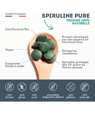 Organic Spirulina Ultra Pure 1500 mg - No Excipients Rich in Proteins Phycocyanin Iron Antioxidants - Immunity Fatigue - 200 Tablets - Vegan - Made in France Vitavea - Buy Online on GoSupps.com