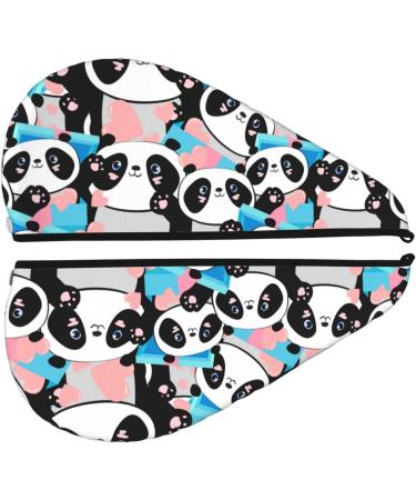 Panda Cute Pink Hearts Microfiber Hair Towel - Soft Super Absorbent Quick Dry Hair Cap for Long Curly & Thick Hair | Coral Velvet Towel Wrap for Women - Buy Online on GoSupps.com