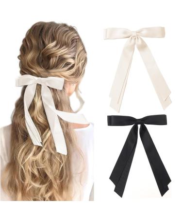2 Pack Bow Hair Clips with Long Tail Ribbon Hair Bows for Women Elegant Tassel Hair Bow Clips Bowknot Barrettes Hair Accessories for Girls Teens