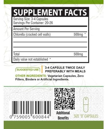NutreeVit Pure Organic Chlorella Extract - Green Superfood Supplement - Cracked Cell Walls Plant Vitamin - Veggie Capsules | 500mg - Buy Online on GoSupps.com
