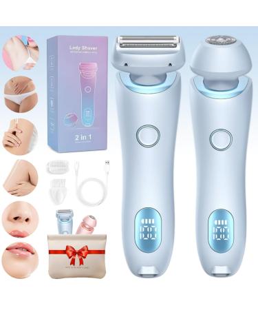 Duskofficial Razor Duskofficial The Glide Pro 3.0 Waterproof Electric Razor 2 in 1 Electric Waterproof Shaver Razors Bikini Trimmer for Women Painless Hair Removal Removable Head (Blue)