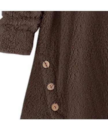 Bigfanshu Womens Sweaters Solid Fleece Asymmetrical Button Hem Plus Size Hoodie Top Sweater Blouse Coffee - Buy Online on GoSupps.com