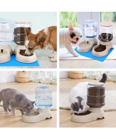 2 Pack Automatic Cat Feeder & Water Dispenser Set with Food Mat - 1 Gallon x 2 - for Small to Medium Pets - Cream - Buy Online on GoSupps.com
