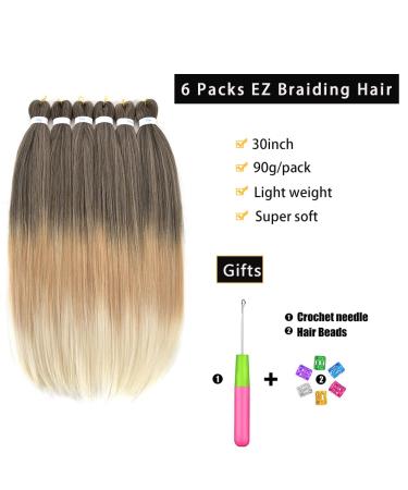 30 Inch Pre-stretched EZ Braiding Hair Extensions Yaki Texture - 6 Packs Hot Water Setting Synthetic Hair for Twist Braids (1B/27/613) - Buy Online on GoSupps.com