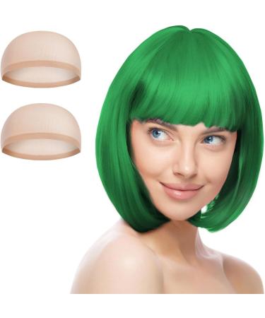 AOMIG Short Bob Wig for Women 3 Pack Short Green Bob Wigs Set with 2 Wig Cap Neon Fancy Dress Accessory Cosplay Party Wig Synthetic Straight Wig for Daily Halloween Decorations Green/B - Buy Online on GoSupps.com