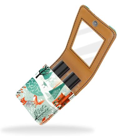 Travel Lipstick Organizer Case - Portable Makeup Bag with Mirror | Cartoon Forest Fox & Rabbit Design - Perfect for International Shipping - Buy Online on GoSupps.com