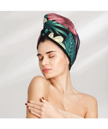 Microfiber Hair Drying Cap - Green Tropical Leaves Towel Wrap for Quick Drying Curly Long & Thick Hair - Buy Online on GoSupps.com