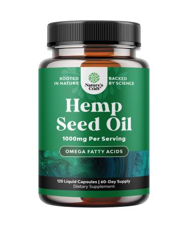 High Absorption 1000mg per Serving Hemp Seed Oil Capsules - Vegan Omega 3 6 9 Supplement with Essential Fatty Acids for Joint Support Relaxing Mood and Skin Health - Halal Non-GMO - 120 Count