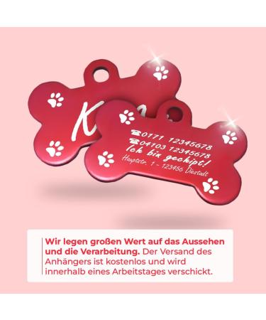 Personalized Bone-Shaped Pendants for Medium to Large Dogs & Cats - Ibera Gifts - Custom Engraving for Collars - Paws Red - Buy Online on GoSupps.com