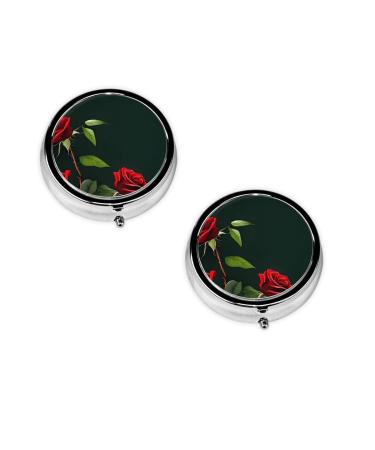 Red Roses Printed Mini Round Pill Box Pill Box 3 Compartment Medicine Pill Case Pill Organizer Travel Pillbox Portable Pill Box for Pocket Home Office Use