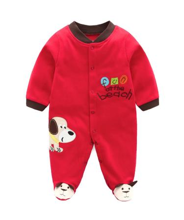 JiAmy Newborn Baby Romper Cotton Footie Long Sleeve Sleepsuit Pajamas Dog 0 - 3 Months U 0-3 Months