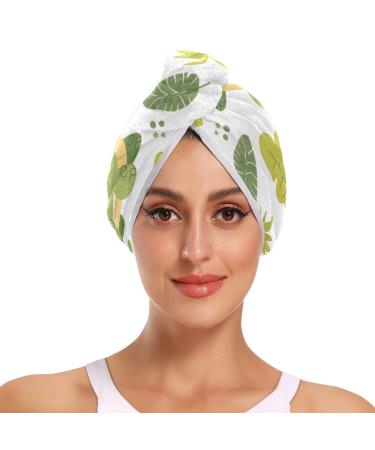 Green Dinosaur Plants Hair Towel 2 Pack Super Absorbent Hair Drying Towel Quick Dry Hair Turbans Head Towel with Button Twisty Wrap for Women Girls