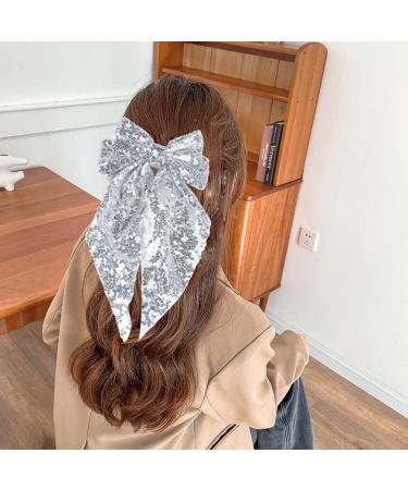 SALOCY Big Glitter Hair Bow Barrette Clip for Women Girls - 8 Inch Black+Silver Hair Accessory - Buy Online on GoSupps.com