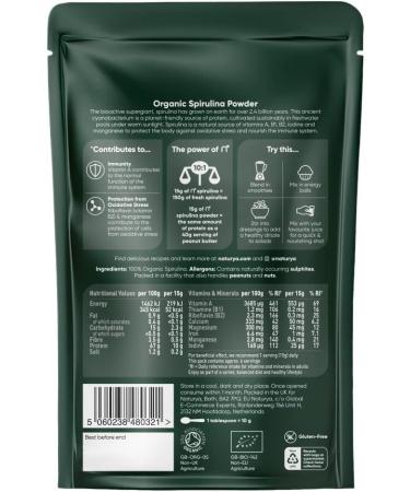 Naturya Organic Spirulina Powder 100g - Pure and Nutrient-Rich Superfood - Buy Online on GoSupps.com