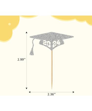 24 PCS 2024 Graduation Cupcake Topper Glitter Class of 2024 Grad Cap Congrats Grad Cupcake Picks for 2024 Graduation Theme Party Cake Decorations Silver - Buy Online on GoSupps.com