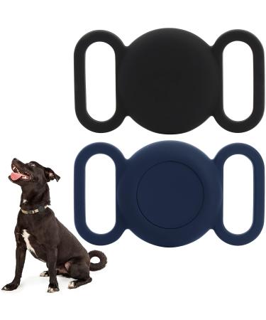 Airtag Dog Collar Waterproof Silicone Case for GPS Tracking Finder Protective Cover Compatible with Apple Airtag Safety and Anti-lost (Waterproof Black-Blue)