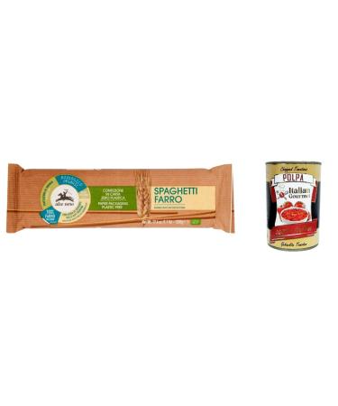 Italian Gourmet E.R. Alce Nero Spaghetti 12 Packs of 12 100% Whole Wheat Wood 500g + Polpa Italian Gourmet 400g