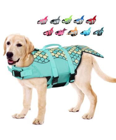 Emust dog vest dog chimney for swimming boat pool ripstop Dog chimney with high buoyancy and lifting handle for small and medium -sized breeds (M green) medium mermaid