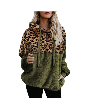 Bigfanshu Women's Tops Leopard Patchwork Long Sleeve Sweatshirt Pullover Shirt Blouse Green