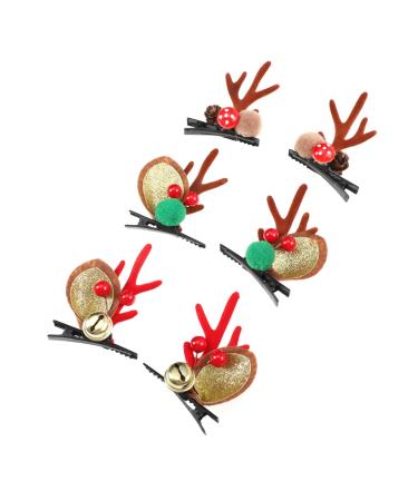 minkissy 3 Pairs Hairpin Children Christmas Headdress Reindeer Antler Hair Clips Xmas Antler Hair Clips Christmas Girls Hair Clip Deer Horn Hair Clips Elk Fabric Christmas Flower
