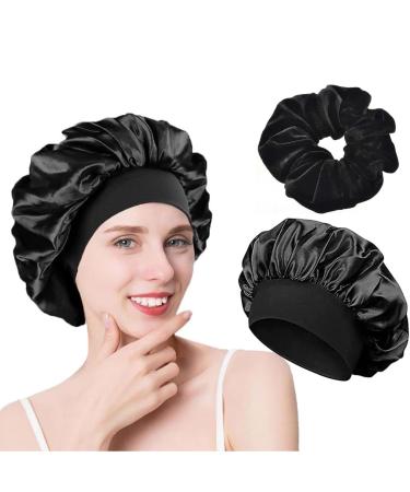 Silk hood for sleeping sleeping hood silk silk bonnet sleeping hood hair hood for the night bonnet sleep cap sleeping cap silver satin bonnet sleeping hood protect hair for curly hair (black)