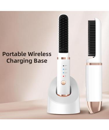 Cordless Hair Straightener Brush | Portable Mini Electric Comb for Men & Women | Ionic Thermal Wireless Hot Brush (White) - Shop Now - Buy Online on GoSupps.com