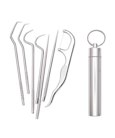 7-pack 304 stainless steel tooth stained set reusable stainless steel toothpicks portable stainless steel toothpick set stainless steel toothpick for outdoor picnicks camping and travel (silver)