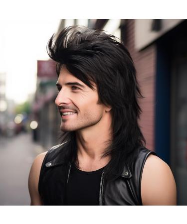BERRYLION Men's Pop Rock Mullet Wig - Fancy Dress Wig for Adults - 70s/80s Style in Black - Buy Online on GoSupps.com