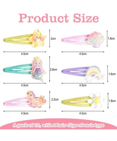12 Piece Mermaid Butterfly Hair Clips - Colorful Glitter Accessories for Girls Birthday - Cute Rainbow Flower Hair Clips for Children - Buy Online on GoSupps.com