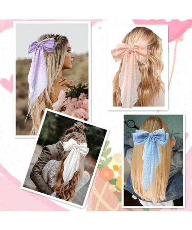 Large Chiffon Hair Bows Clips Set - Wedding & Bridesmaid Hair Accessories - White/Pink/Blue/Purple (4pcs) - Buy Online on GoSupps.com