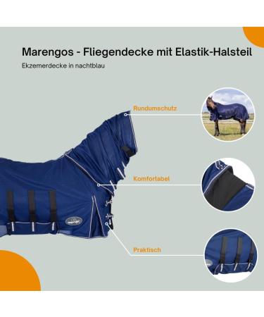 Marengos Flying Ceiling for Horses | Elastic Neck | Insect Protection | Close-Meshed Eczema Blanket | Night Blue 145 cm | Outdoor Horse Gear - Buy Online on GoSupps.com