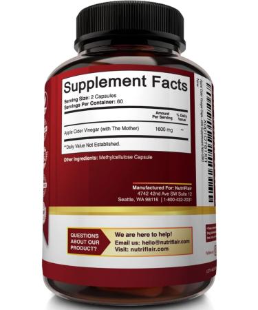 NutriFlair Apple Cider Vinegar Capsules with Mother 1600mg - 120 Vegan Capsules for Detox & Wellness - Buy Online on GoSupps.com