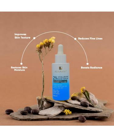 Roxanna 2% Hyaluronic Acid Face Serum 50ml with Vitamin B5 Niacinamde Aloe Vera Plumps Softens & Hydrates Skin Targets Dryness Fine Lines Uneven Skin - Buy Online on GoSupps.com