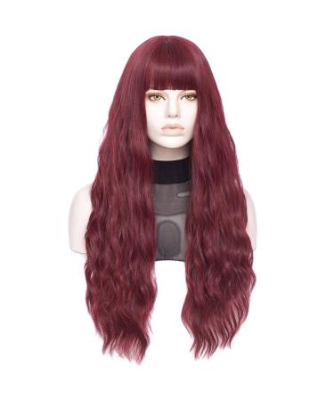 FVCENT 27-Inch Burgundy Curly Synthetic Wig with Bangs for Women & Girls - Charming & Stylish - Buy Online on GoSupps.com
