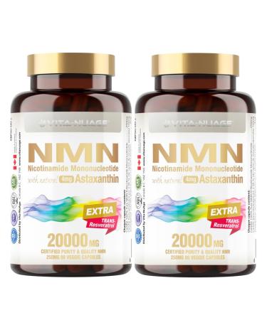 Vita-NuAge - NMN20000 Enhanced with 98% Trans-Resveratrol & Astaxanthin 100% Ultra High Purity 250mg NMN per Capsule for a Powerful NAD+ Boost. Elevate Cellular Energy Fortify Immunity and Embrace Healthy Aging (80 Count - Pack of 2)