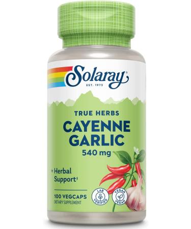 Solaray Cayenne & Garlic 540mg | 40,000 Heat Unit | 100 VegCaps - Digestion, Metabolism & Cardiovascular Support - Buy Online on GoSupps.com
