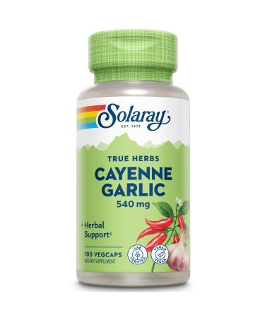Solaray Cayenne & Garlic 540 mg | 40,000 Heat Unit | Healthy Digestion, Metabolism, Cardiovascular & Immune Function Support | Non-GMO | 100 VegCaps - Buy Online on GoSupps.com