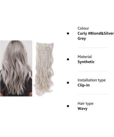 Silk-co Long Curly Wavy Hairpiece Extensions - 24 Inch Blond&Silver Grey - 8 Pcs Full Head, Heat Resistant Synthetic, 18 Clips - Clip in Hair Extension - Buy Online on GoSupps.com