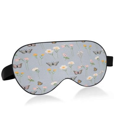 WELLDAY Sleep Mask Butterfly and Wildflowers Night Eye Shade Cover Soft Comfort Blindfold Blockout Light Adjustable Strap for Men Women