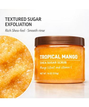 Mango Scent Body Scrub with Sugar and Shea Textured Exfoliating Body Care Cream for Routine Skin Use Wide Jar Format 18 oz - Buy Online on GoSupps.com